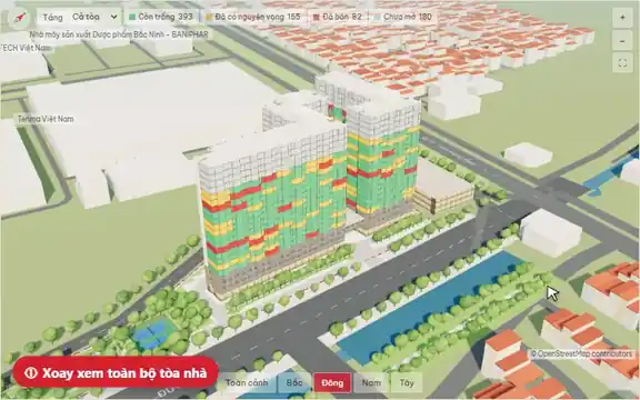 Minh họa: chọn tầng, bấm vào căn mong muốn trên mô hình 3D và gửi nguyện vọng